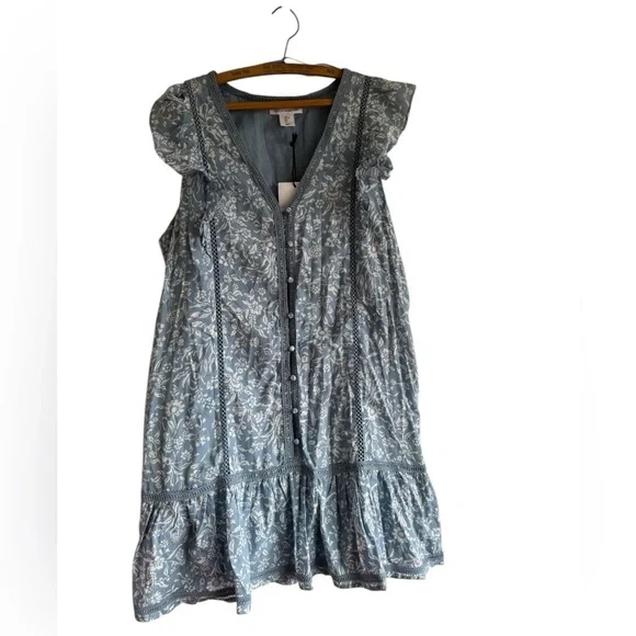 NWT Lucky Brand Lace Trim Ruffle Shoulder Flounce Floral
Mini Dress Size Large - Picture 4 of 13